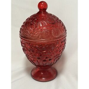 Vintage Avon Red Flash Glass Compote Floral Egg Candle Candy Dish Decor 1960's